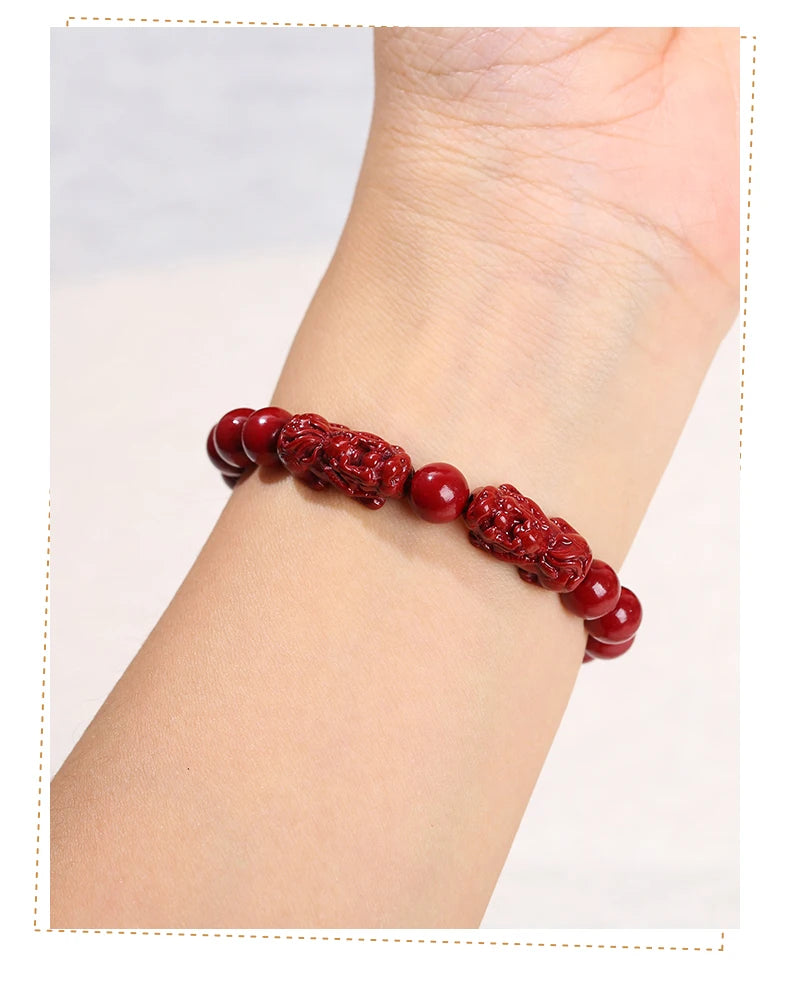 Red Cinnabar Style Beaded Bracelet for Women & Men