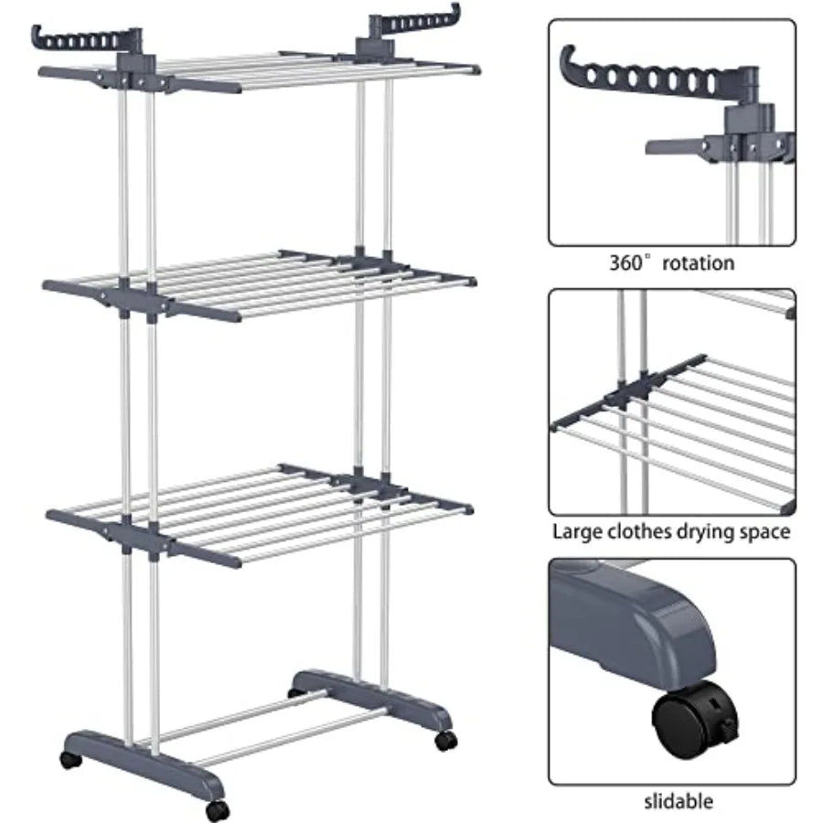 Oversized 4-Tier Foldable Clothes Drying Rack with Wings for Indoor & Outdoor Laundry