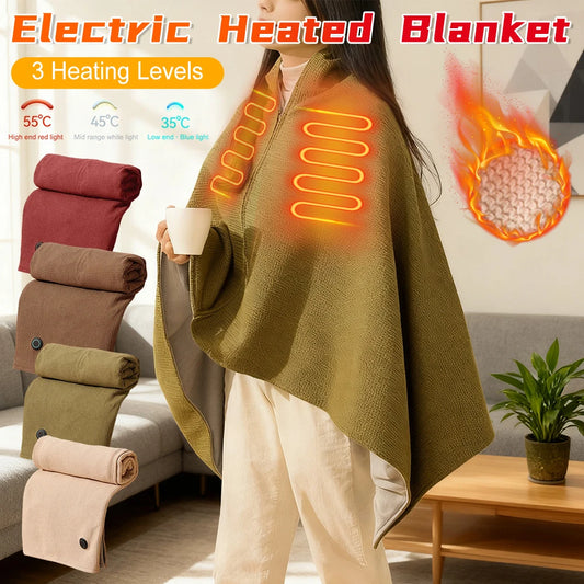 Wearable USB Electric Heated Blanket 3 Heating Levels Heating Electric Blanket Shawl USB Heated Blanket Shawl for Home Office