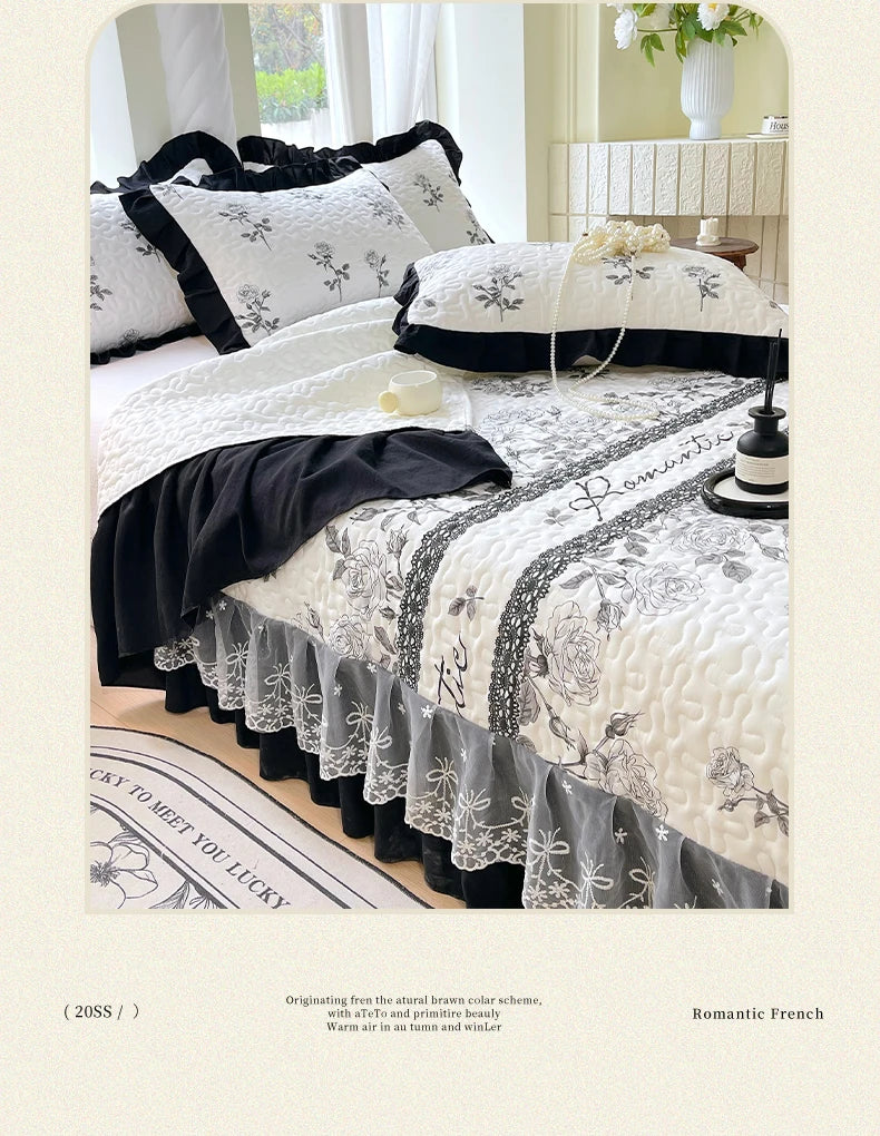 Elegant Contrast Lace Quilted Bedspread Set