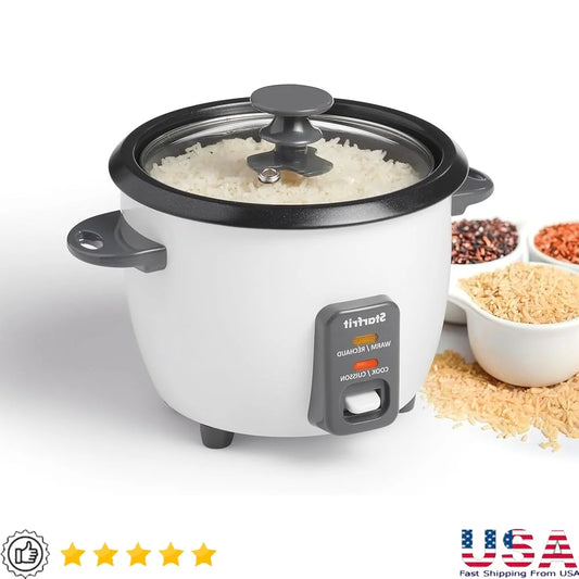 Electric Rice Cooker 6 Cups Non-Stick Ceramic Inner Pot Steamer Basket Measuring Cup Serving Spoon 300W Kitchen Appliance