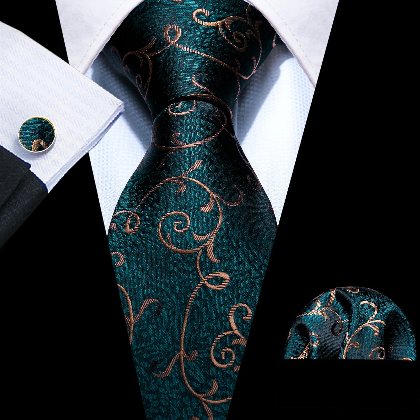 Men’s Luxury Red Striped Necktie Set. Silk Tie, Pocket Square & Cufflinks for Business, Wedding & Formal Wear