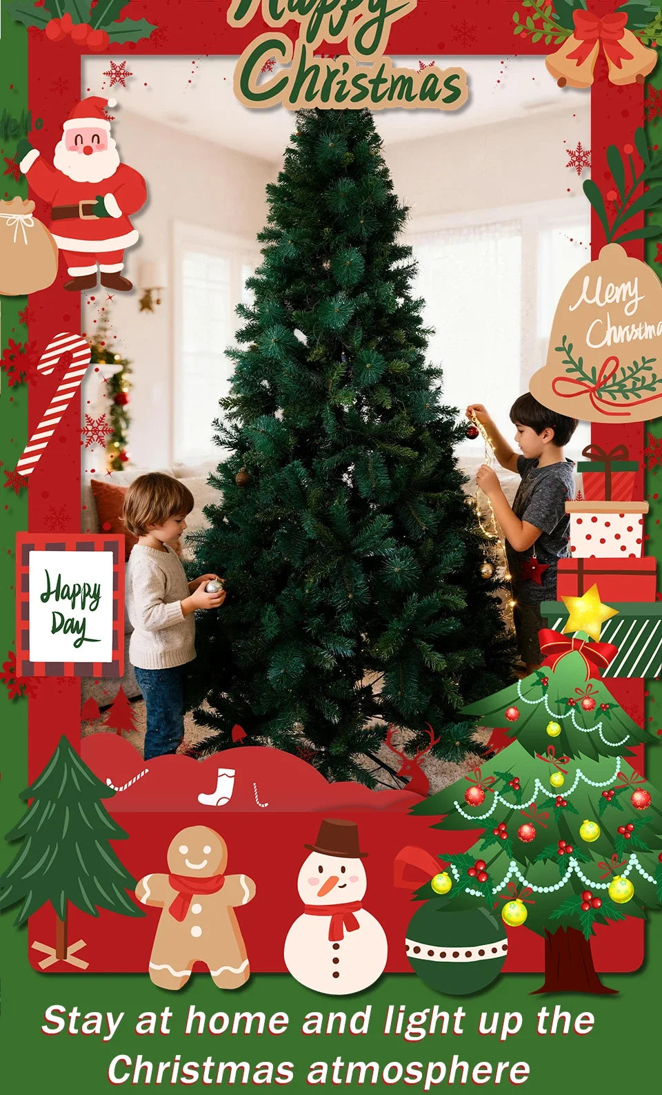 6FT Pop-Up Artificial Christmas Tree .PVC Mixed Branch Holiday Tree with Iron Stand