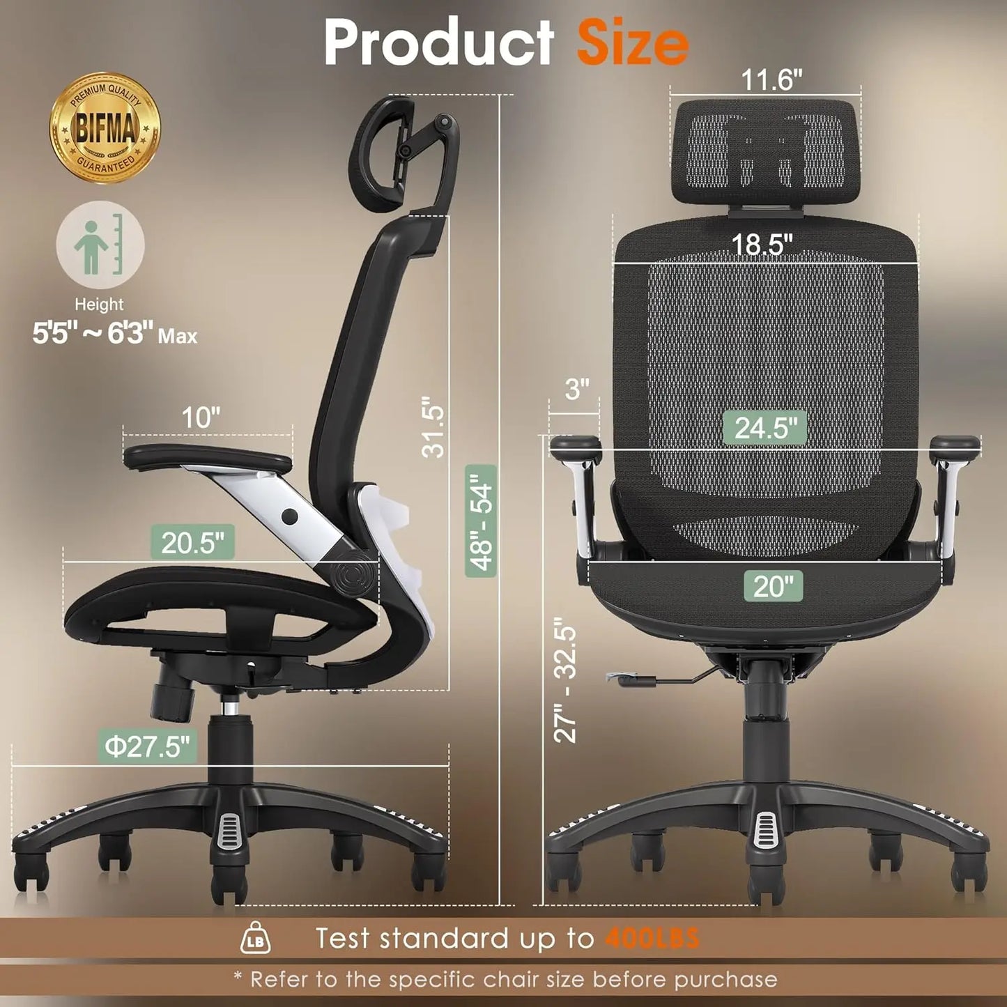 Ergonomic High Back Office Chair with Headrest & Flip Up Arms