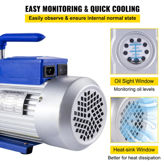 SucceBuy 2 Stage Vacuum Pump 10 CFM 1HP Vane Pump For HVAC