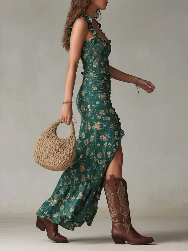 Women’s Boho Floral Maxi Dress | Sleeveless High Slit Summer Beach Dress