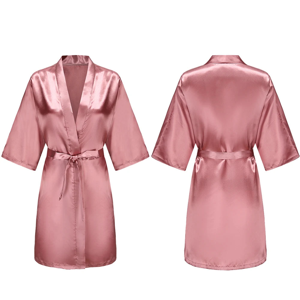 Women's Satin Pajama Set. Short Sleeve Robe & Shorts Loungewear