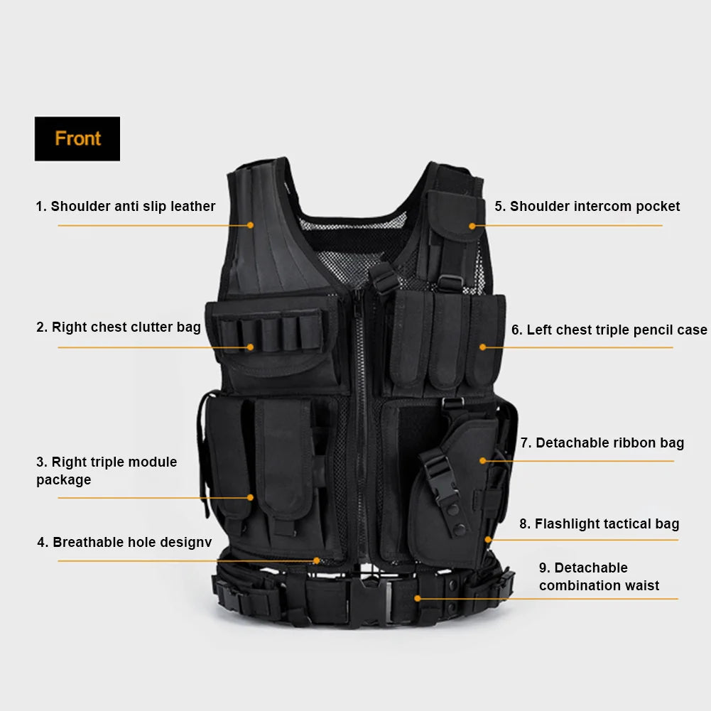 Nylon Combat Body Armor Vests Adjustable Mesh Vest Plate Carrier Vest Hunting Outdoor CS Game Airsoft Training Jacket