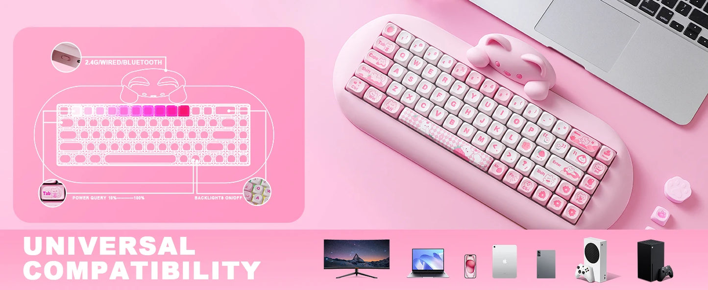 YUNZII C68 Wireless RGB Mechanical Keyboard .Cute Cat Edition
