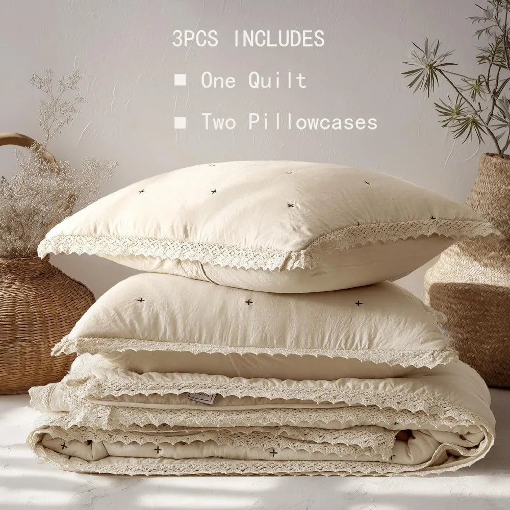 Quilt Set Queen Size - Features Pre-Washed Fabric for Ultra-Softness, Lightweight Yet Plush All-Season Comforter