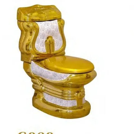 Luxury Gold Electroplated One-Piece Ceramic Toilet . Modern Designer Bathroom Fixture