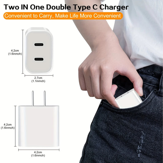 2Pack 40WPD Dual Port Charger Fast Charging With 10FT USB C To C Charging Cable For IPhone 15 Pro Max/15Pro/15/15Plus, IPad Pro