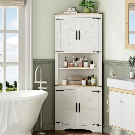Redlife 70.5''Tall Corner Cabinet, Farmhouse Storage Cabinet with Barn Door Design & Adjustable Shelves for Bathroom Living Room