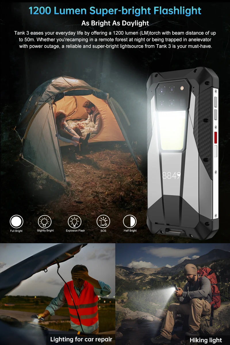 8849 Tank 3 Rugged 32GB 512GB 23800mAh Android14 120W Charger Dimensity 8200 5G 200MP 120Hz Outdoor Light  GPS Dual SIM