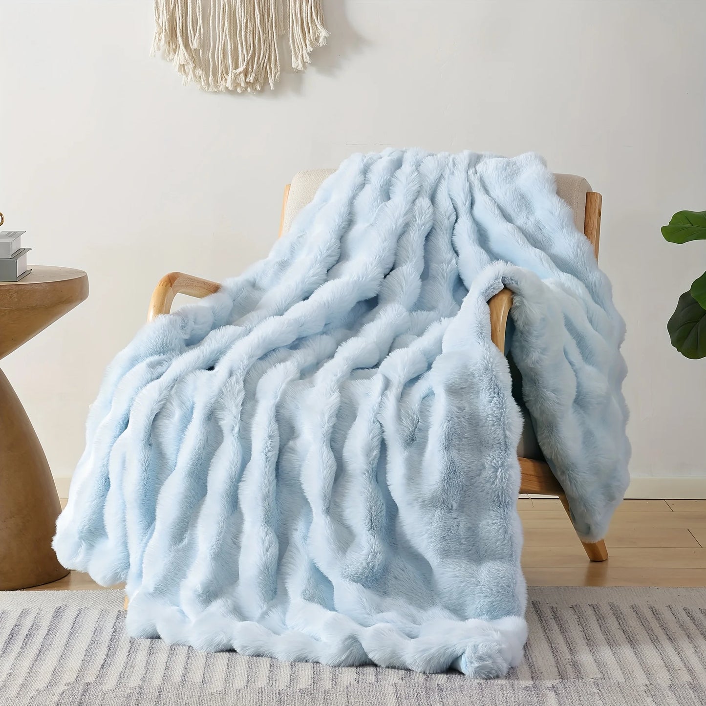 Rabbit Faux Fur Plush Throw Blanket .Ultra Soft Cozy Fleece Blanket for Warm Home Comfor