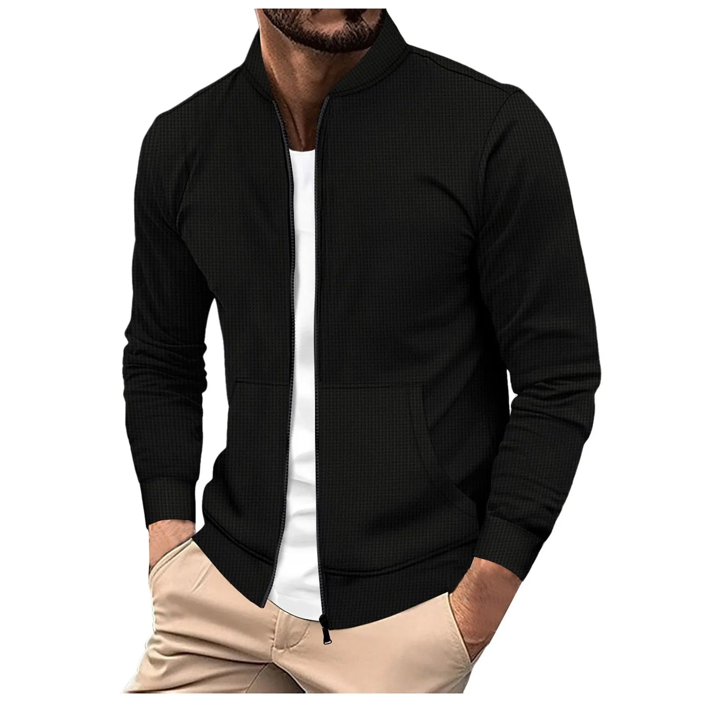 Men'S Casual Solid Color Zipper Jacket Men'S Pocket Lapel Slim Cardigan Jacket Men'S Trendy Simple Standing Jackets 남성의류