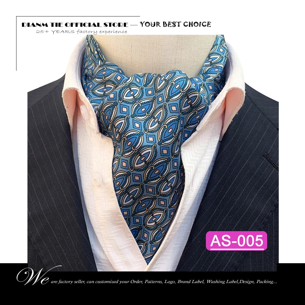 Luxury Men’s Ascot Tie & Pocket Square Set for Weddings, Business & Formal Wear