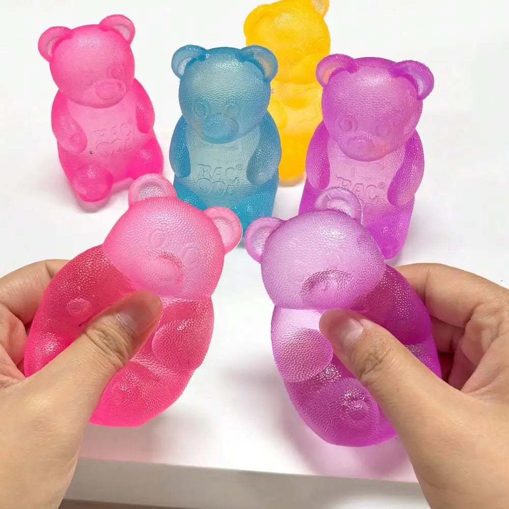 4-Piece Giant Gummy Bear Squishy Toy Set. Soft Stretchy Sensory Fidget Toys for Kids & Adults