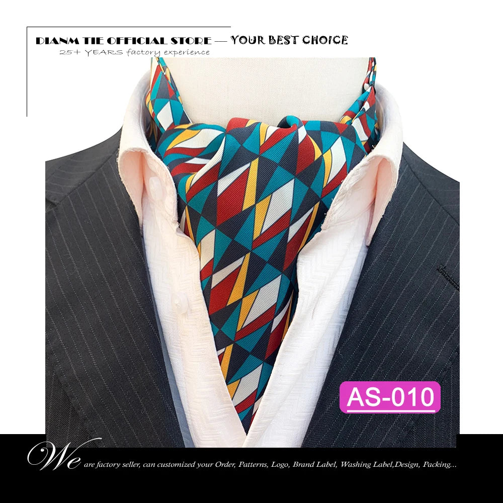 Luxury Men’s Ascot Tie & Pocket Square Set for Weddings, Business & Formal Wear