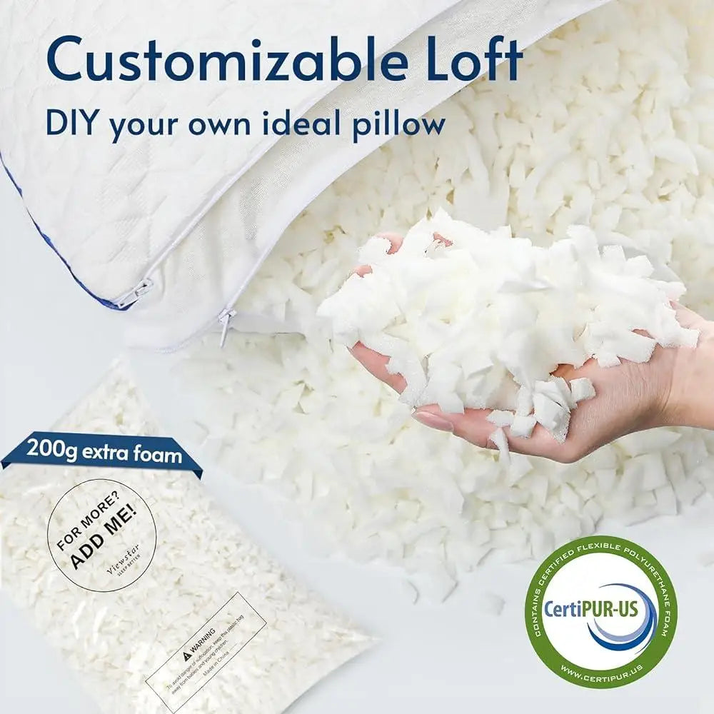 Adjustable Memory Foam Pillows Set 2 Shredded Neck Support