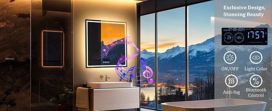 LED Bathroom Mirror 800mm Square Wall Bluetooth Clock
