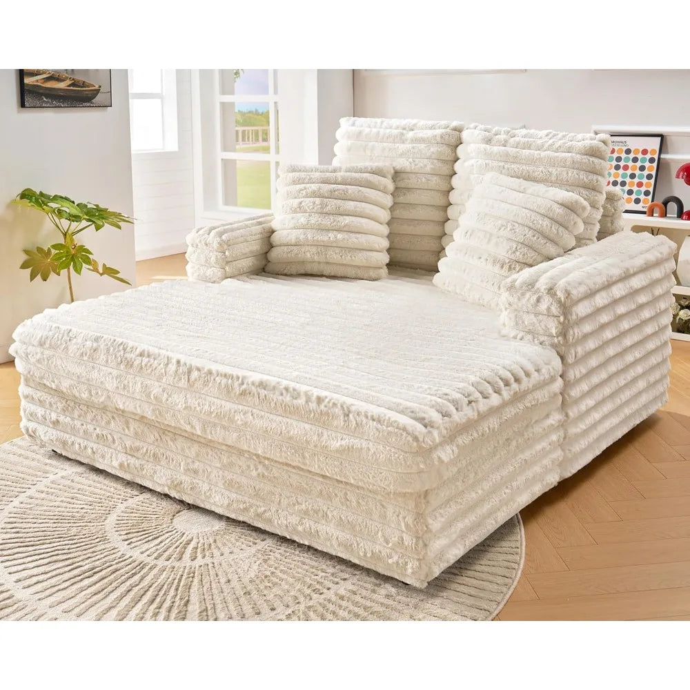 53 Inch Chaise Lounge Indoor, Upholstered Sofa Bed with Throw Pillows and Armrests, Sleeper Chair- Plush Chair Bed for Living R