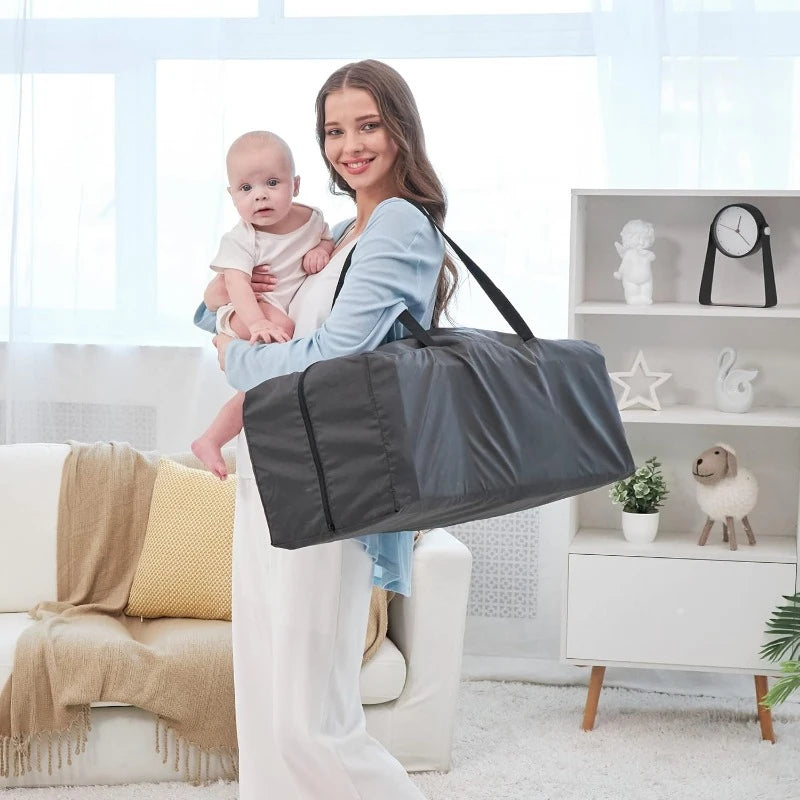 Deluxe Nursery Center Playard Foldable Bassinet Grey Mattress