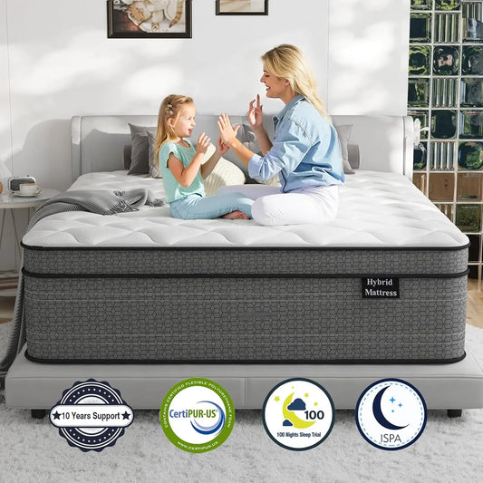 Queen Mattress 10 Inch Medium Plush Hybrid Queen Size Mattresses Individual Pocket Coil for Motion Isolation Pressure Relief Cer