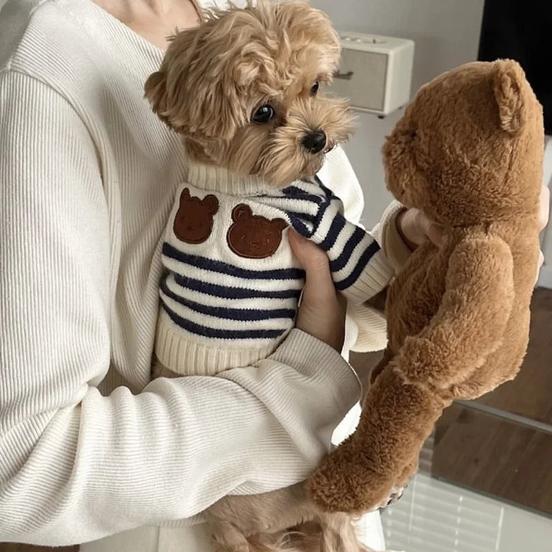 Dog Sweater Bear Striped Puppy Winter Clothes Pet Warm Sweatshirt Knitted Dog Coat Chihuahua Dachshund Clothing Dog Pullover