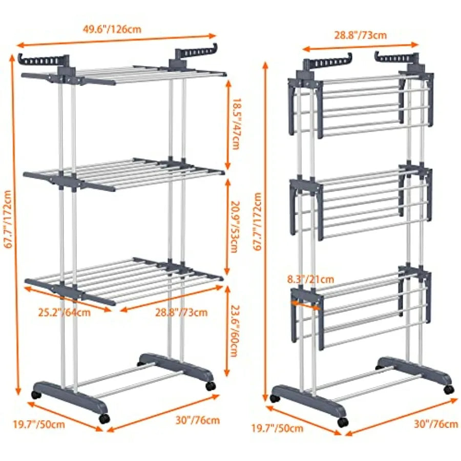 Large 4-Tier Foldable Clothes Drying Rack with Side Wings for Indoor & Outdoor Laundry