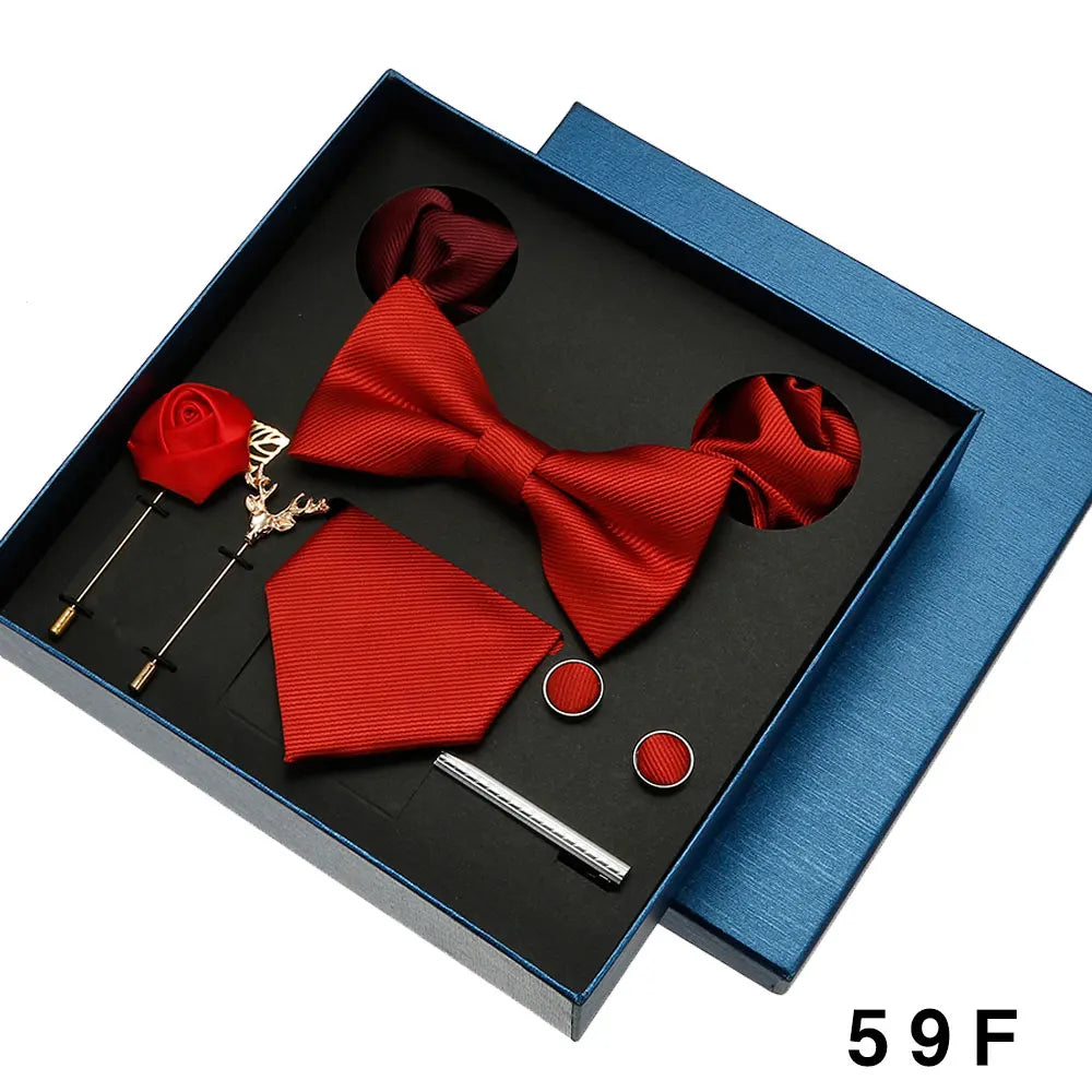Luxury Men’s Bow Tie Gift Set with Pocket Square, Cufflinks & Lapel Pin