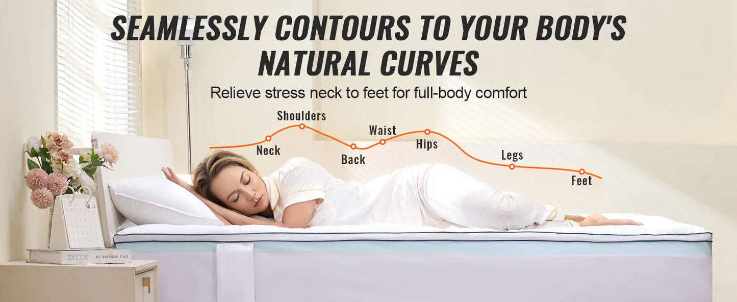 SucceBuy Mattress Topper Queen Size 3 in/4 in Thickness Memory Foam&Fiber Fill Ergonomically Designed for Pressure Relief