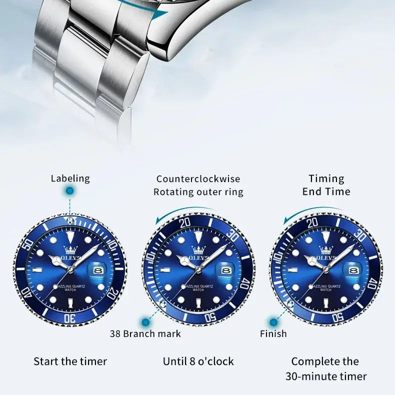 Men’s Luxury Quartz Sports Watch . Stainless Steel Diving-Style Design
