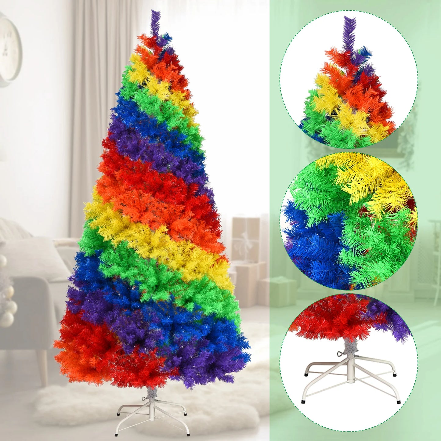 7FT Rainbow Artificial Christmas Tree . Vibrant Full Pine Holiday Tree for Festive Home Décor
