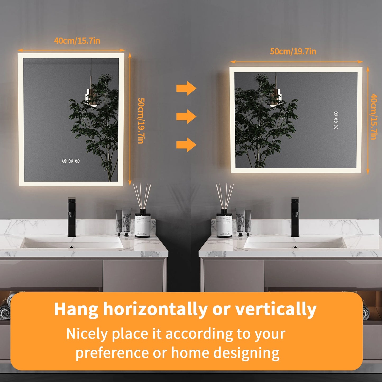 LED 16x20 Vanity Mirror Wall Mounted With Anti Fog Memory