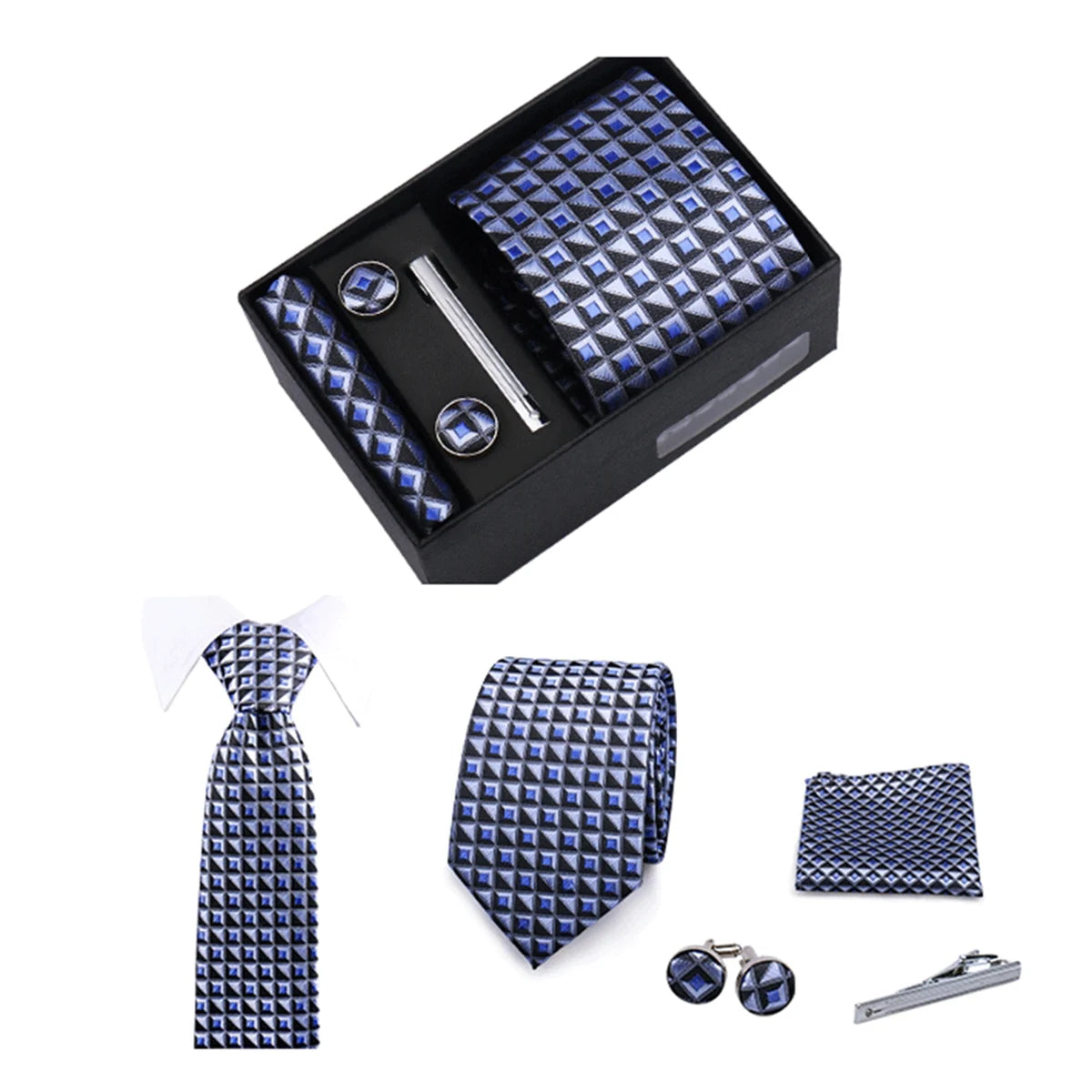 Tie Men With Box Top Quality Business Ties Hanky Cufflink Set Clips Green Necktie Corbatas For Men Wedding In Gift Box Gravatas