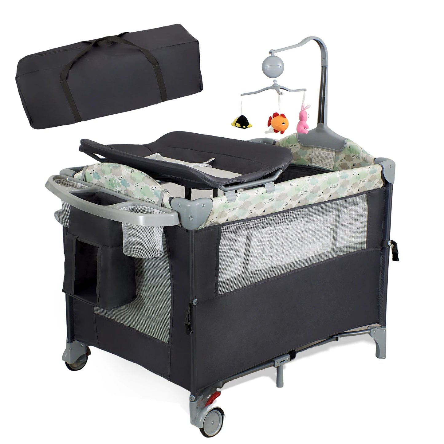 Baby Bassinet Bedside Sleeper & Portable Play Yard with Changing Station