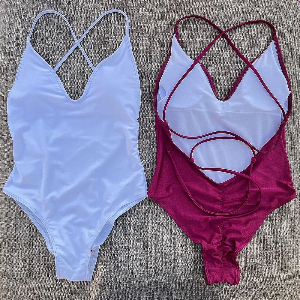 Women’s Padded One-Piece Monokini Swimsuit | Crisscross Back Push-Up Bathing Suit
