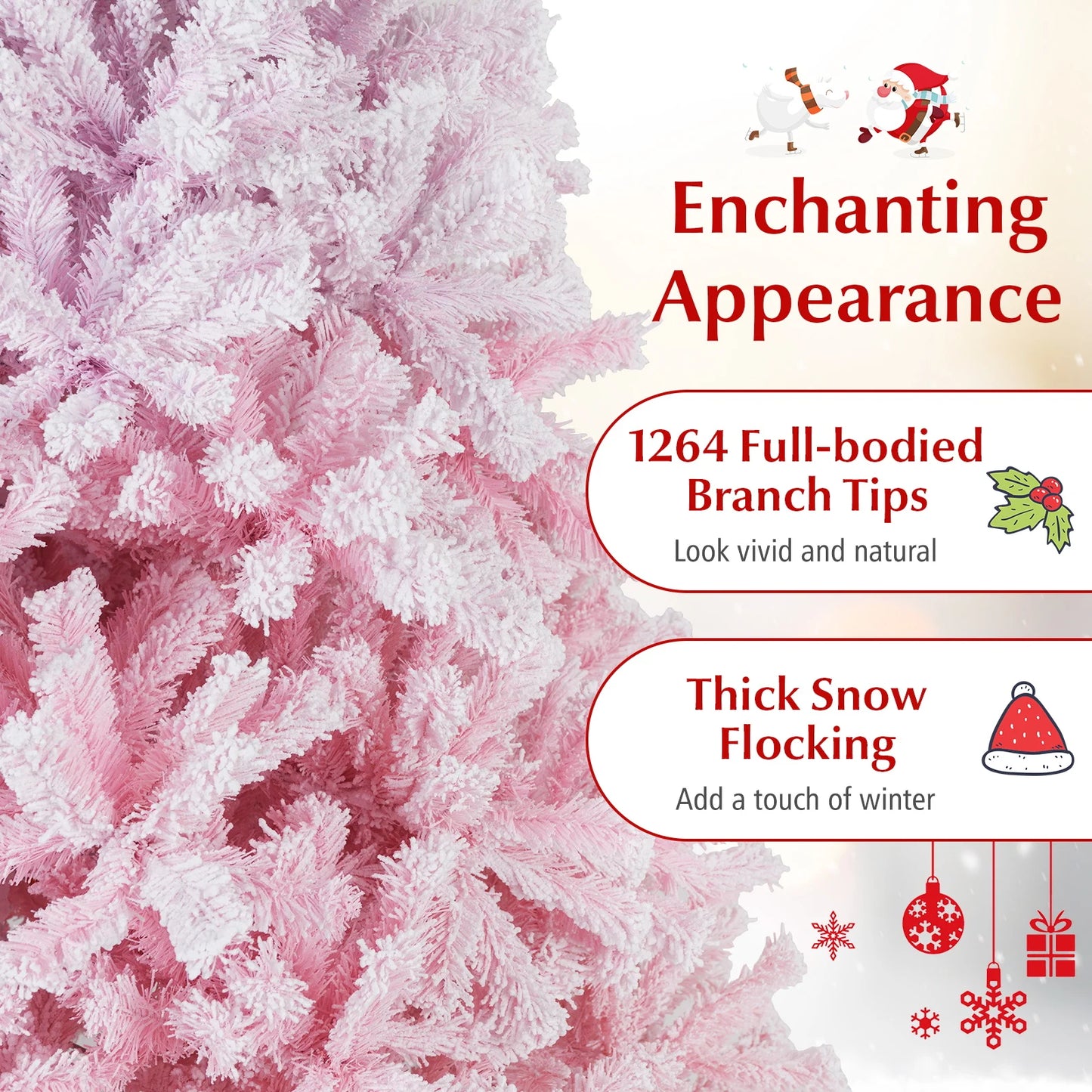 5FT–8FT Pink Flocked Artificial Christmas Tree. Elegant Holiday Décor for Home & Events