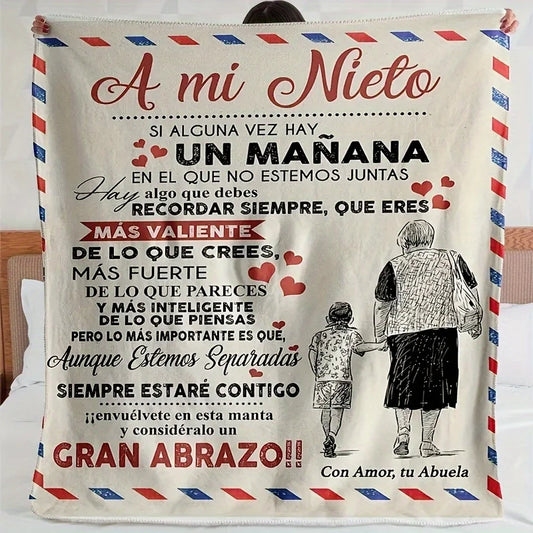 1pc Spanish Printed Letter Blanket, Grandma Flannel Blanket For My Grandson, Soft And Warm Blanket For Nap Blanket For Sofa Couc