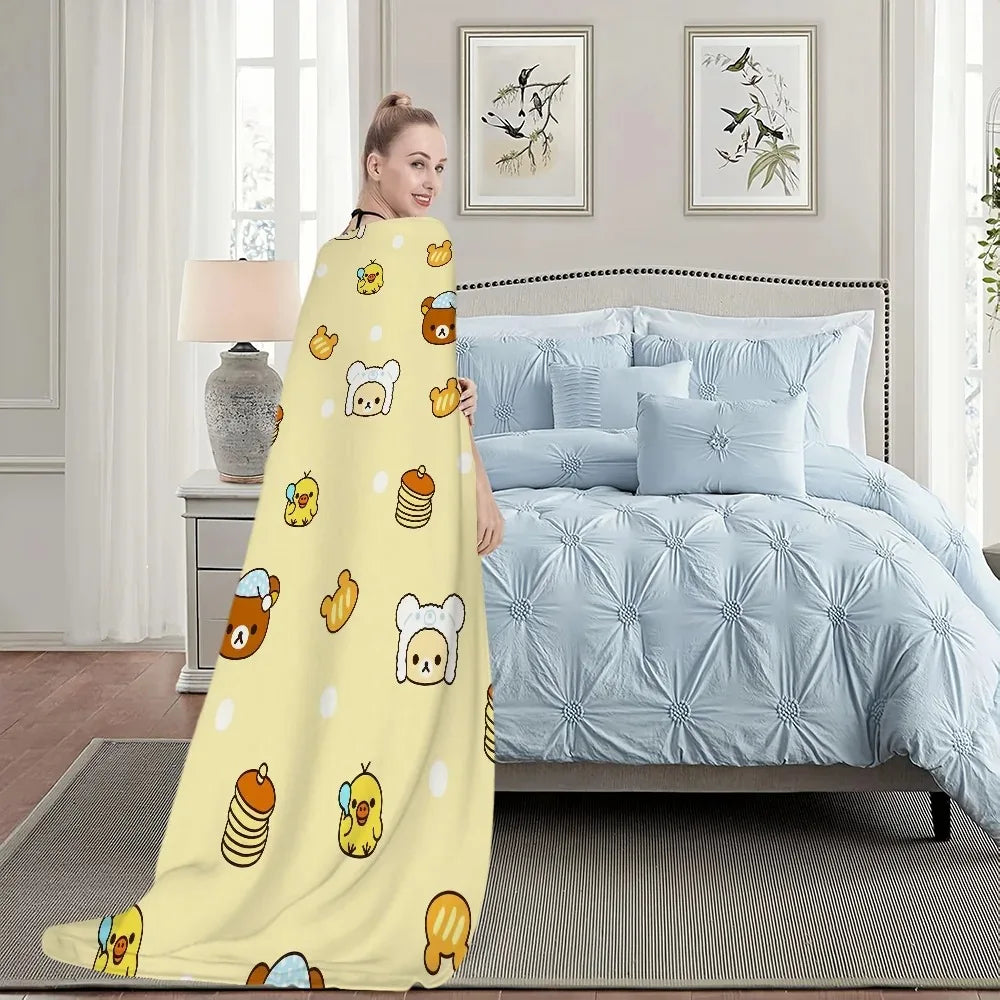 1PC Cute Rilakkuma Bear Blanket – Plush Warm Throw for Sofa Bedroom Office Travel, Perfect Kids Birthday Gift