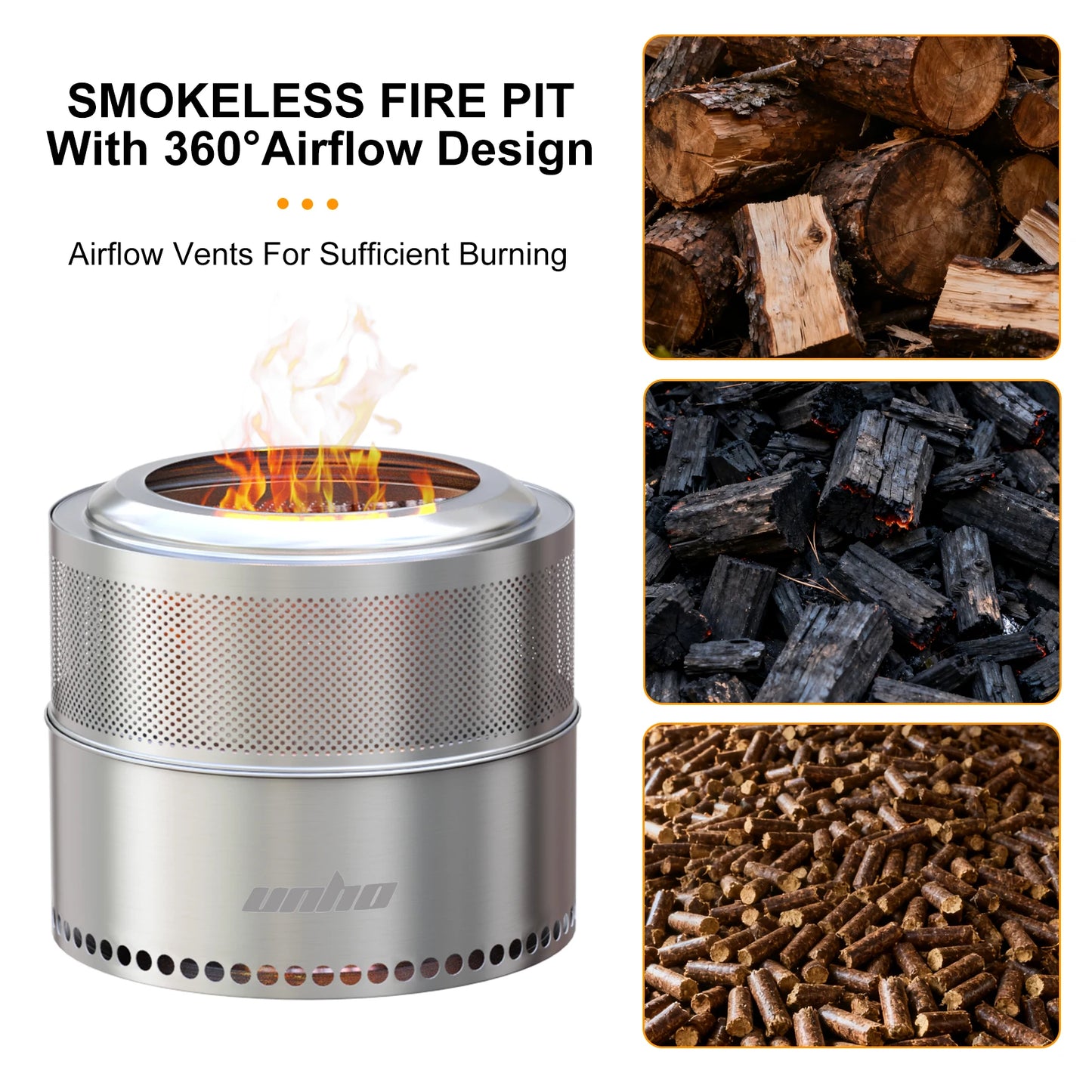 Large Smokeless Stainless Steel Fire Pit – Portable Outdoor Wood Burning Fire Pit with Carry Bag