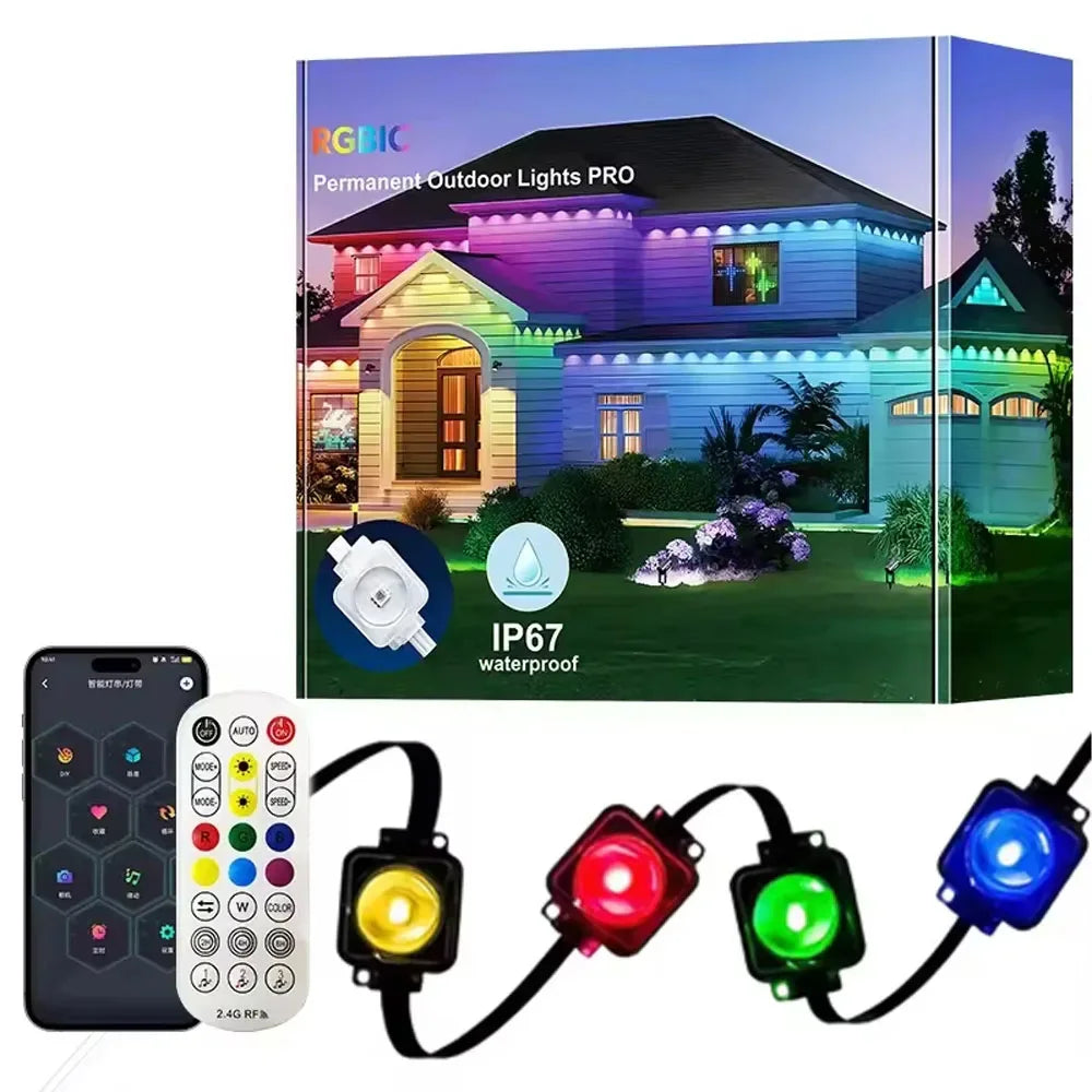 Smart Permanent Outdoor Light RGB Eaves Lights IP67 WaterproofApp Control Timer Music Sync for Outdoor Party Decoration Lighting