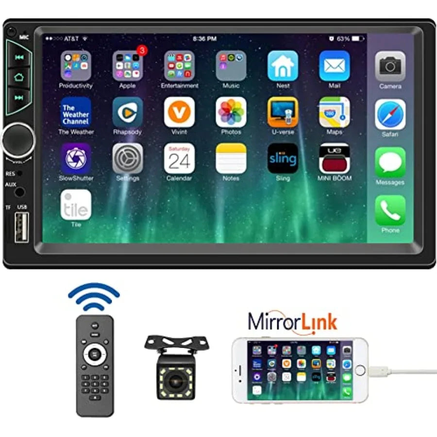 Double DIN Touchscreen Car Stereo . Apple CarPlay, Android Auto, Bluetooth & Multimedia Receiver