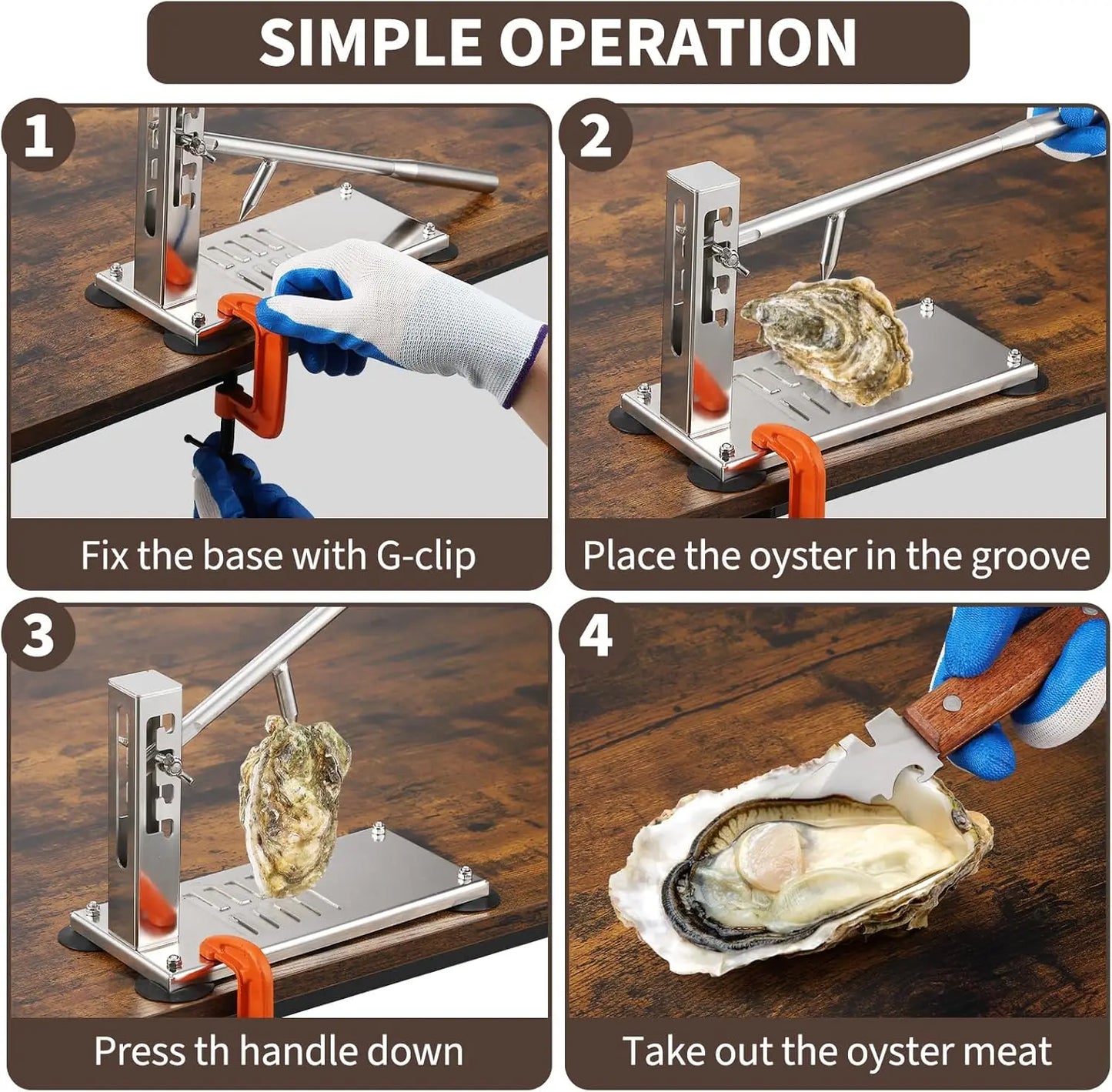 Stainless Steel Oyster & Clam Shucker Tool. Safe Shell Opening Machine