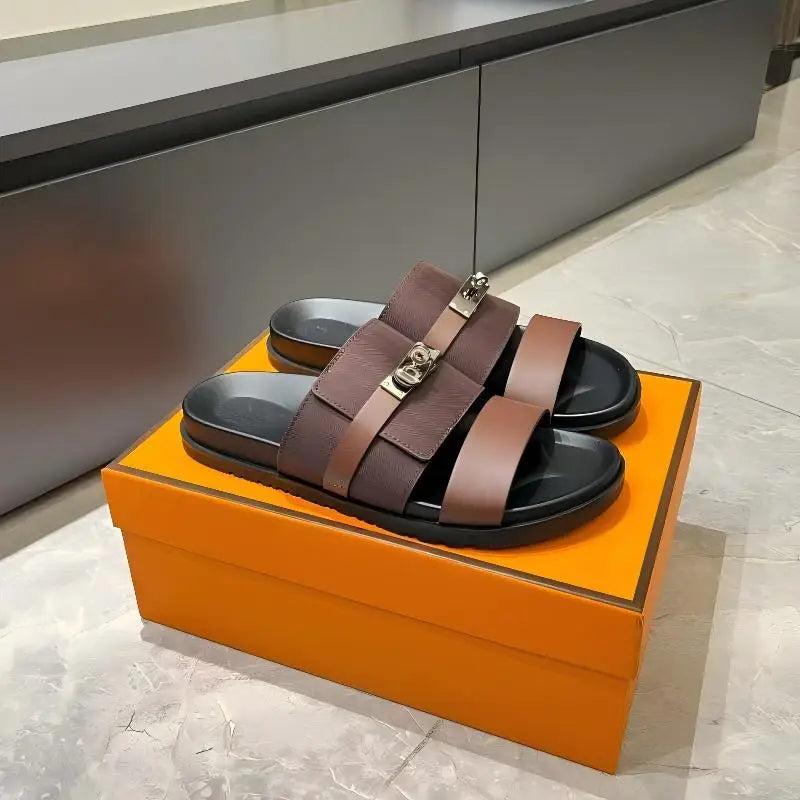 Luxury Women’s Leather Buckle Slide Sandals