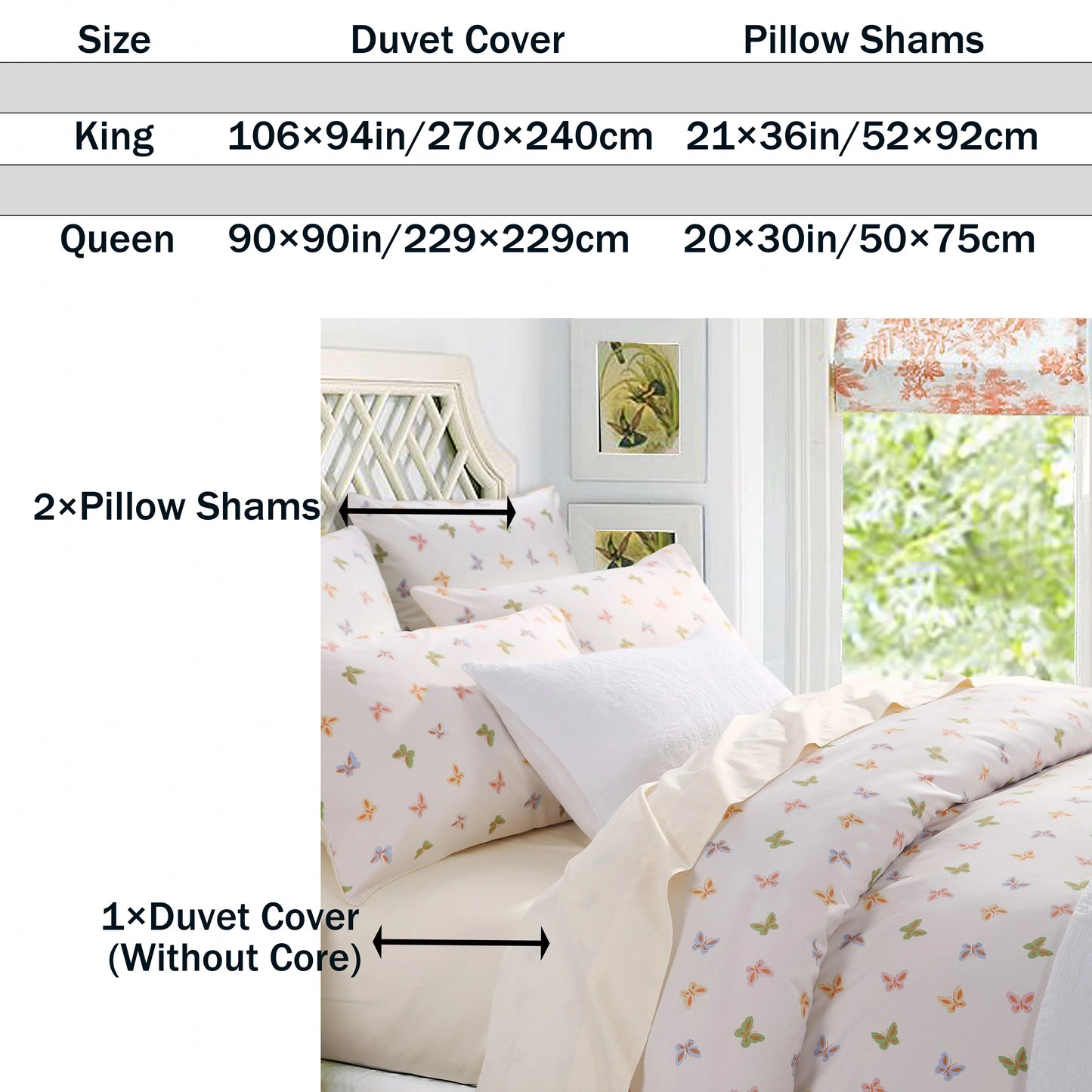 3pcs 600TC 100% Egyptian Cotton Duvet Cover Set, Luxury Colorful Butterfly Design, Soft Skin-Friendly (No Inserts)