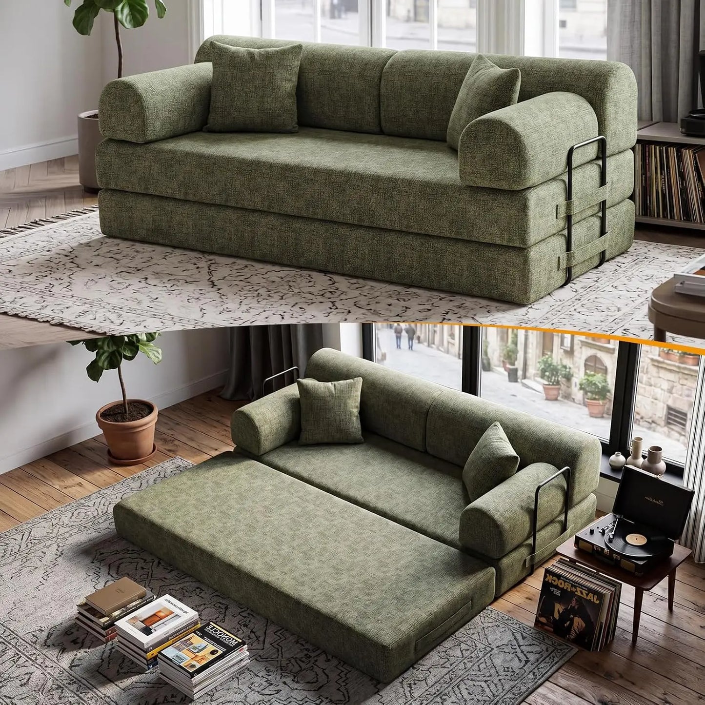 78.8-Inch Convertible Futon Sofa Bed with High Back