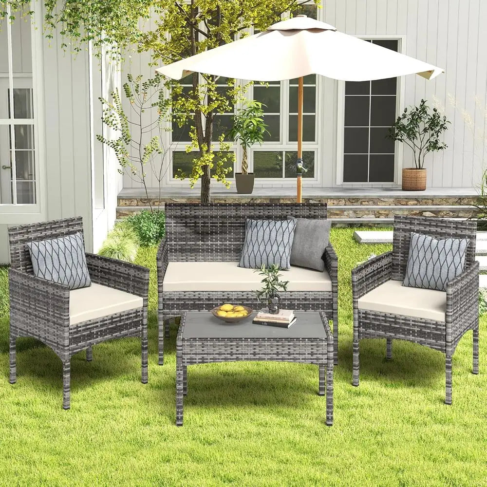 4 Piece Outdoor Wicker Patio Furniture Set