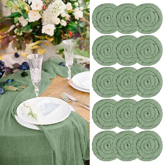 15 Packs Sage Green Cheesecloth Table Runner, 13 Ft Sage Rustic Gauze Boho Wedding Table Runner Decoration, Wedding Table Decor